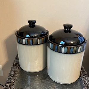 Pair of Sonoma Vallejo Blue Canisters with lids